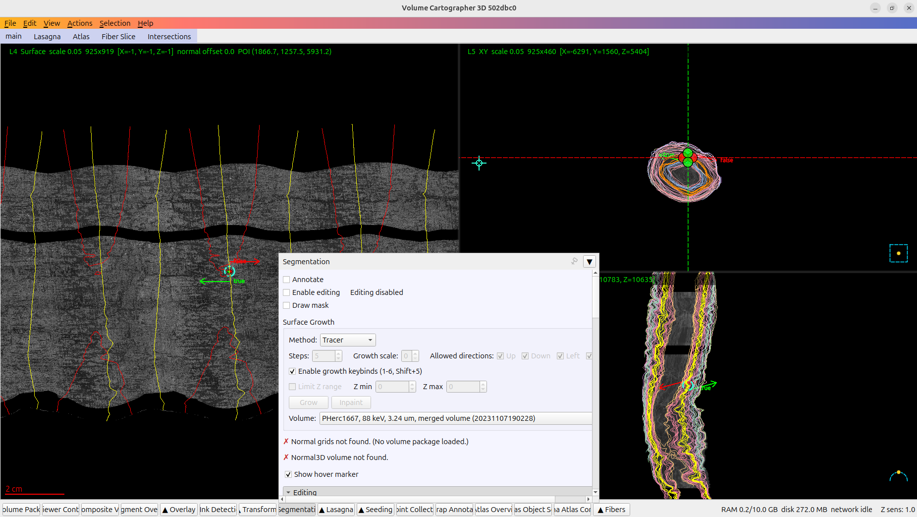 VC3D Segmentation panel for growing a patch