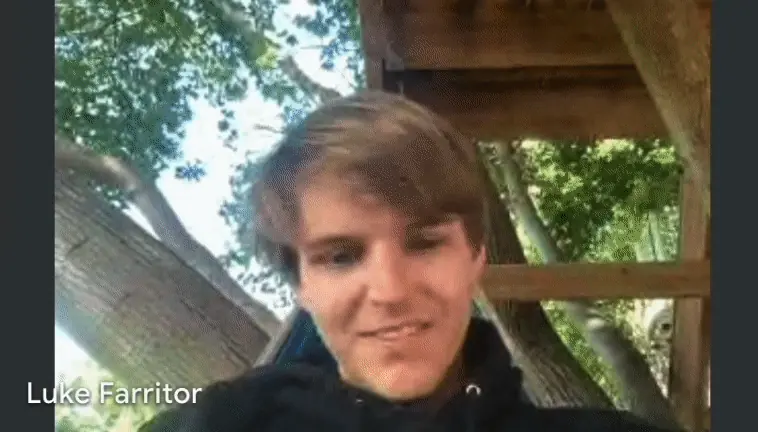 Animated reaction of Luke celebrating when told he won the prize.